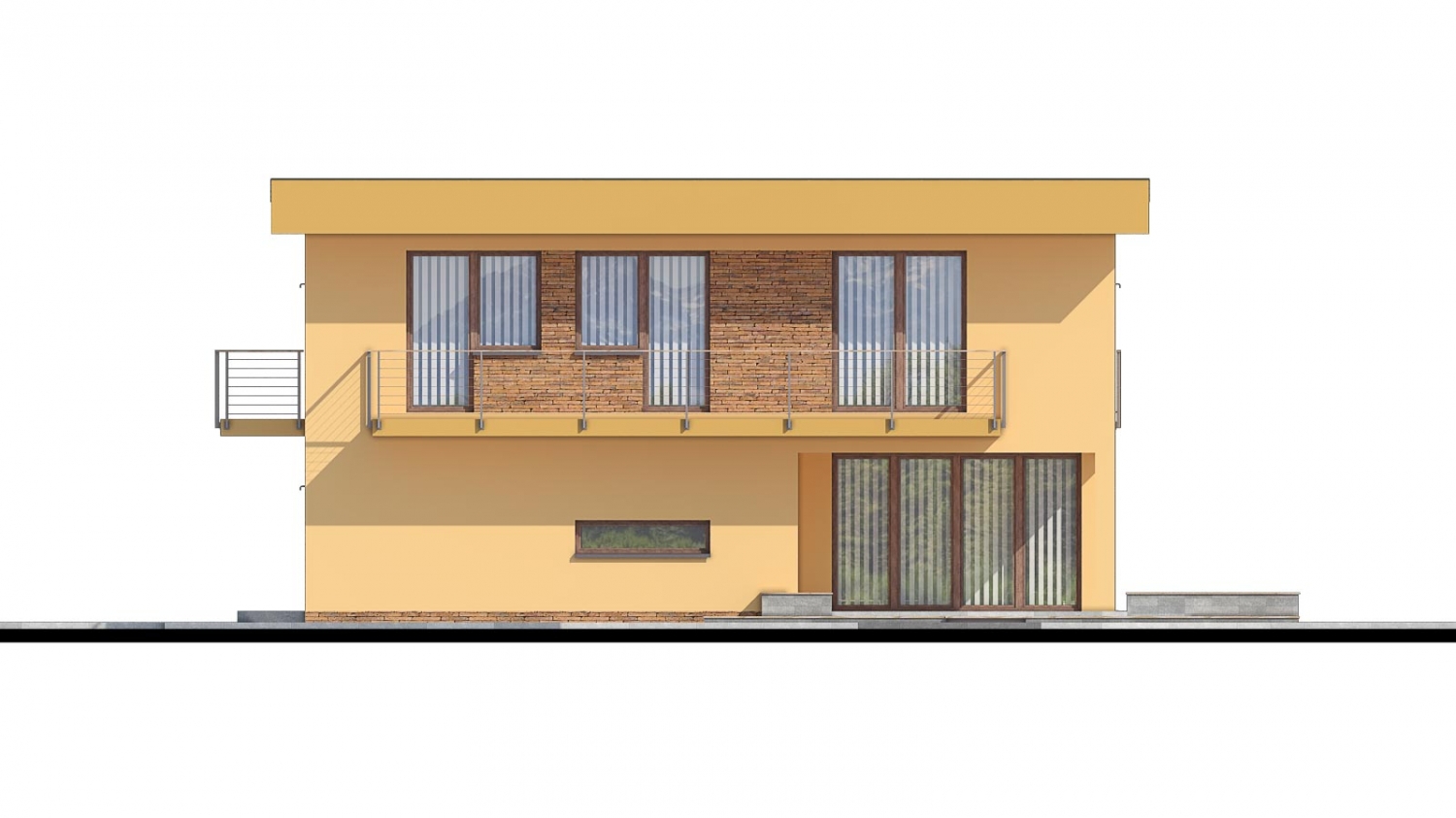 Pohľad 2. - Projekt domu je vhodný na úzký pozemek. Jde o patrový rodinný dům s překrytou terasou.