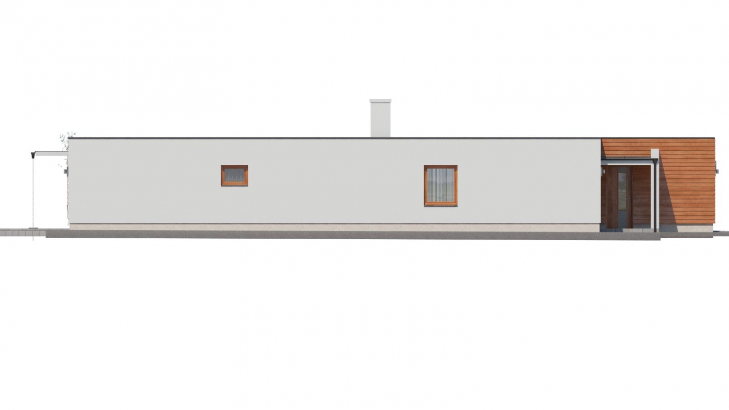 Pohľad 4. - Moderní atriový rodinný dům ve tvaru U s garáží, plochou střechou. Vhodný i na úzký pozemek.