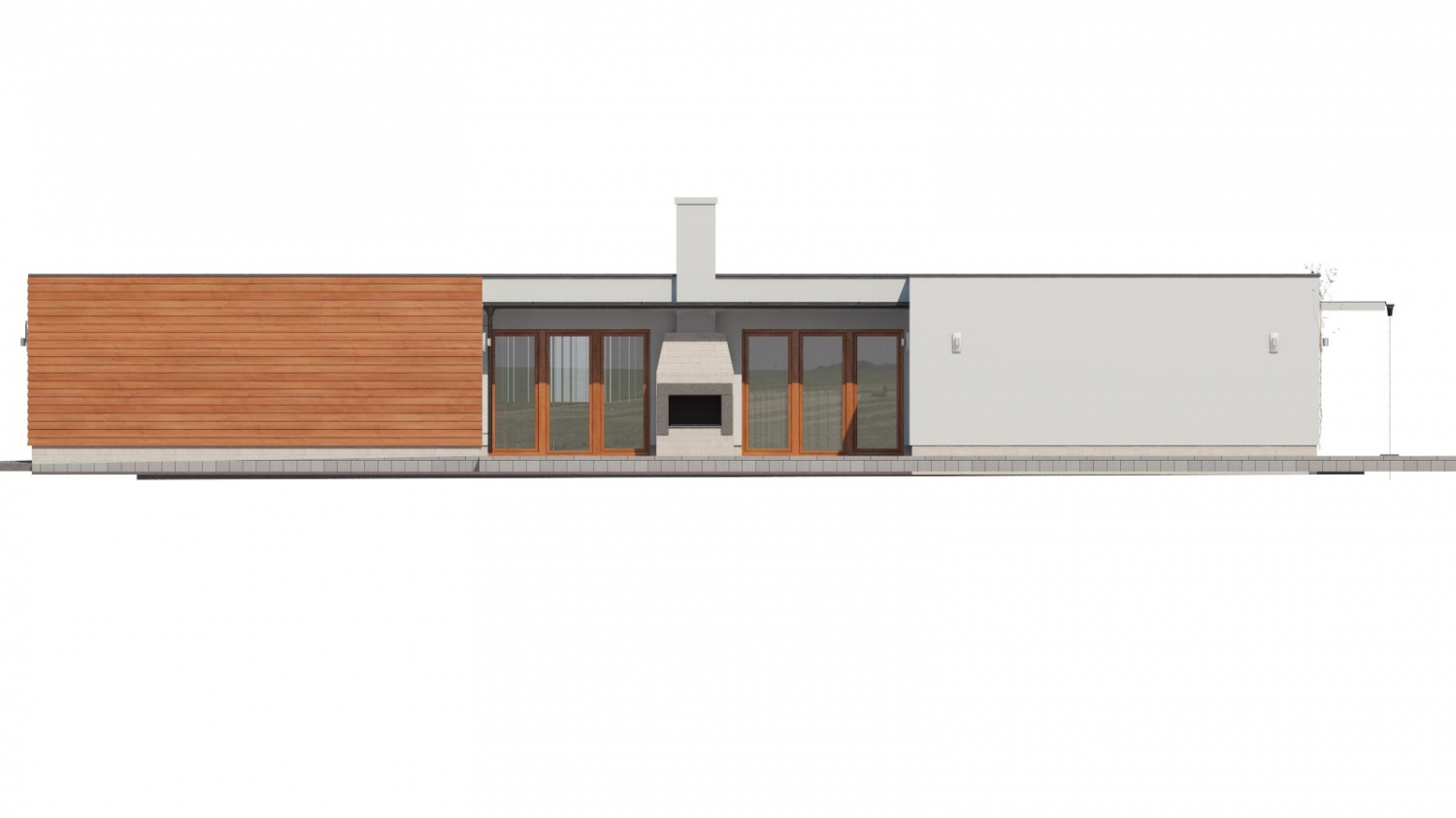 Pohľad 2. - Moderní atriový rodinný dům ve tvaru U s garáží, plochou střechou. Vhodný i na úzký pozemek.