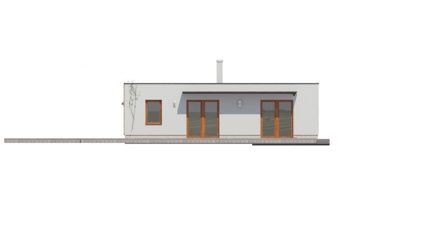 Zrkadlový pohľad 3. - Moderní atriový rodinný dům ve tvaru U s garáží, plochou střechou. Vhodný i na úzký pozemek.