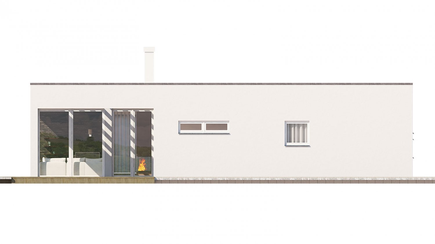 Zrkadlový pohľad 3. - Rodinný dům do tvaru L s garáží, s plochou rovnou střechou.