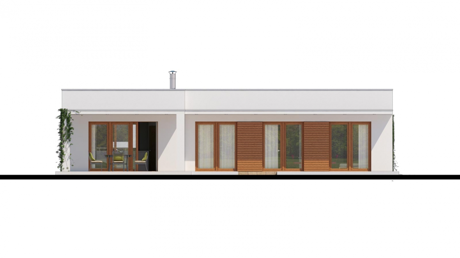Zrkadlový pohľad 3. - Luxusní 4 - pokojový rodinný dům s plochou rovnou střechou a krytým stáním. Obytná část je orientována do zahrady na terasu.