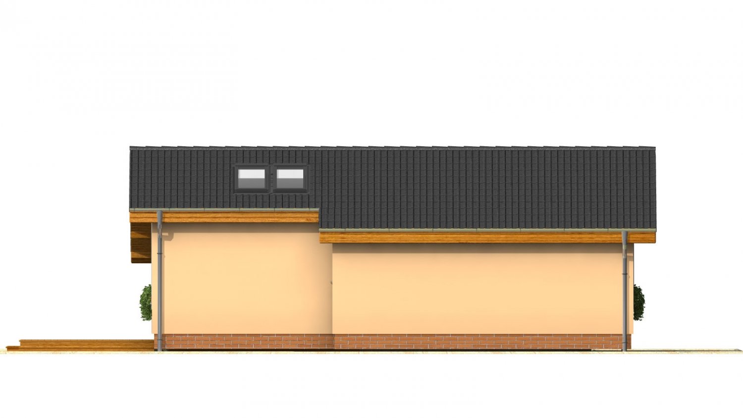Zrkadlový pohľad 3. - Levný úzký dům na malý pozemek se sedlovou střechou, prosvětlený střešními okny Velux. Efekt podkroví na přízemí.
