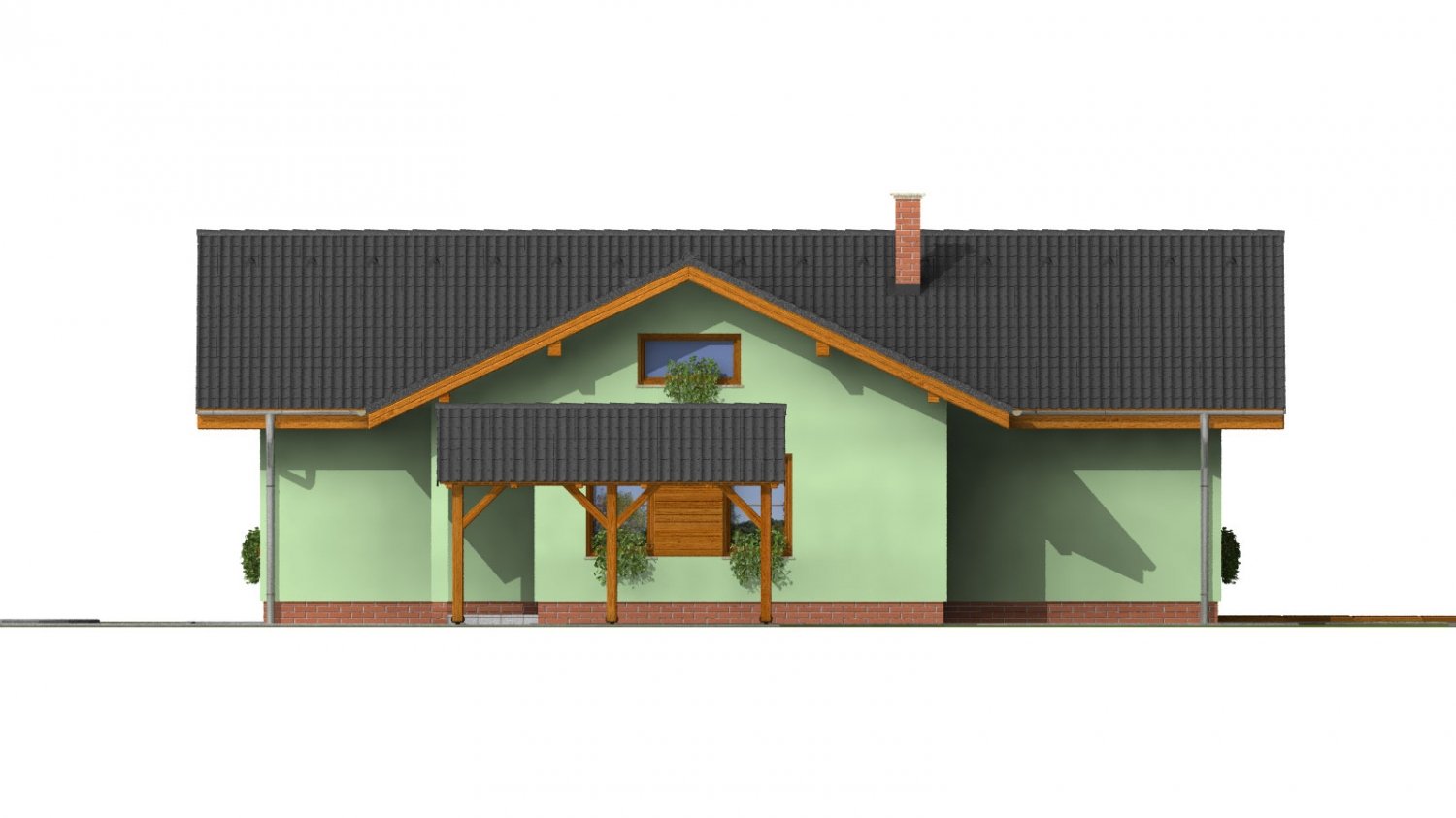 Zrkadlový pohľad 3. - Zděný dům s bočním vstupem a sedlovými střechami.