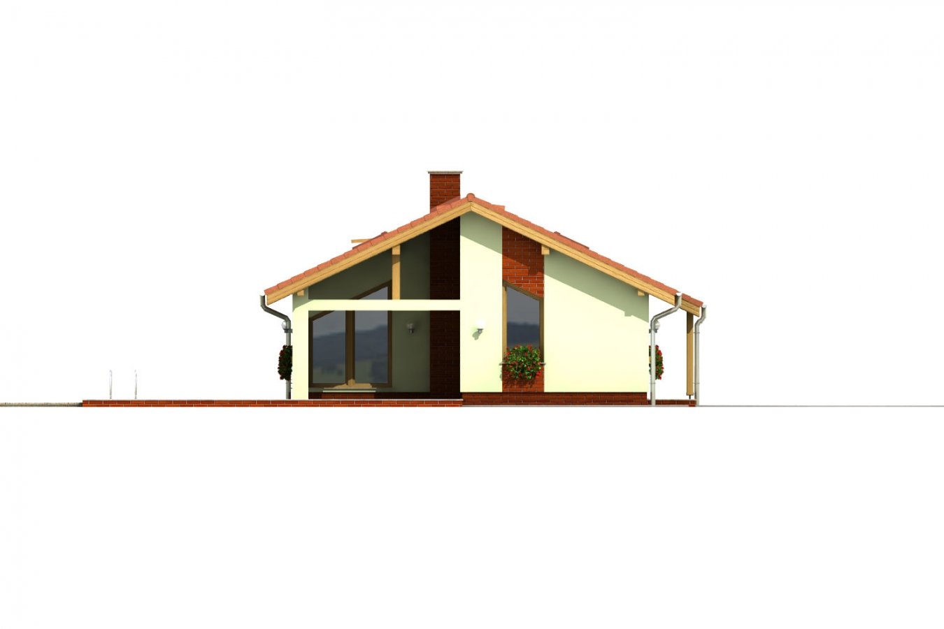 Pohľad 1. - Úzký rodinný dům s překrytou terasou, zpracovaný v 3d realitě.