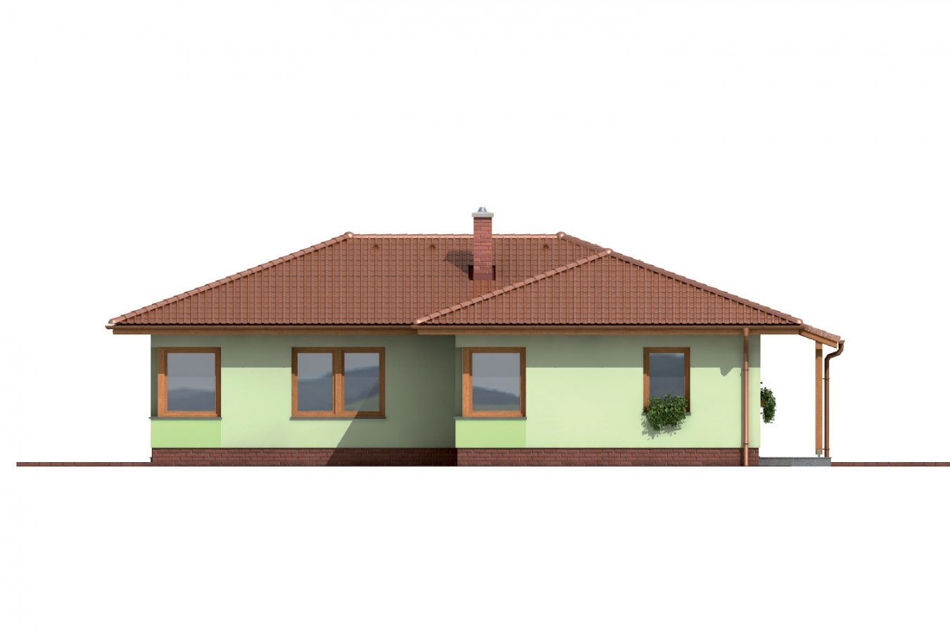 Pohľad 2. - Rodinný dům do tvaru L s krytou terasou.
