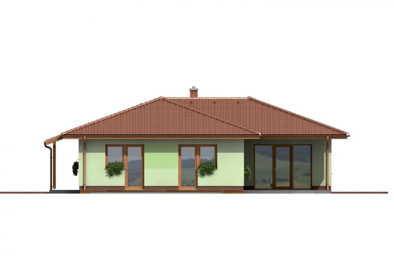 Pohľad 4. - Rodinný dům do tvaru L s krytou terasou.