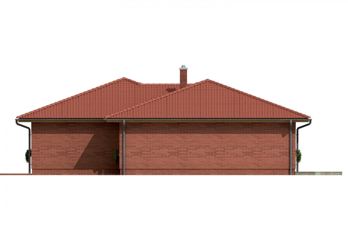 Pohľad 4. - Moderní bungalov s prostorným obývacím pokojem s krbem.