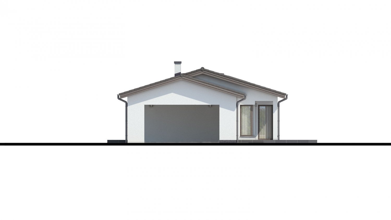 Pohľad 2. - Projekt domu bungalov s dvojgaráží a s prosvětlenou obývacím pokojem střešními okny.