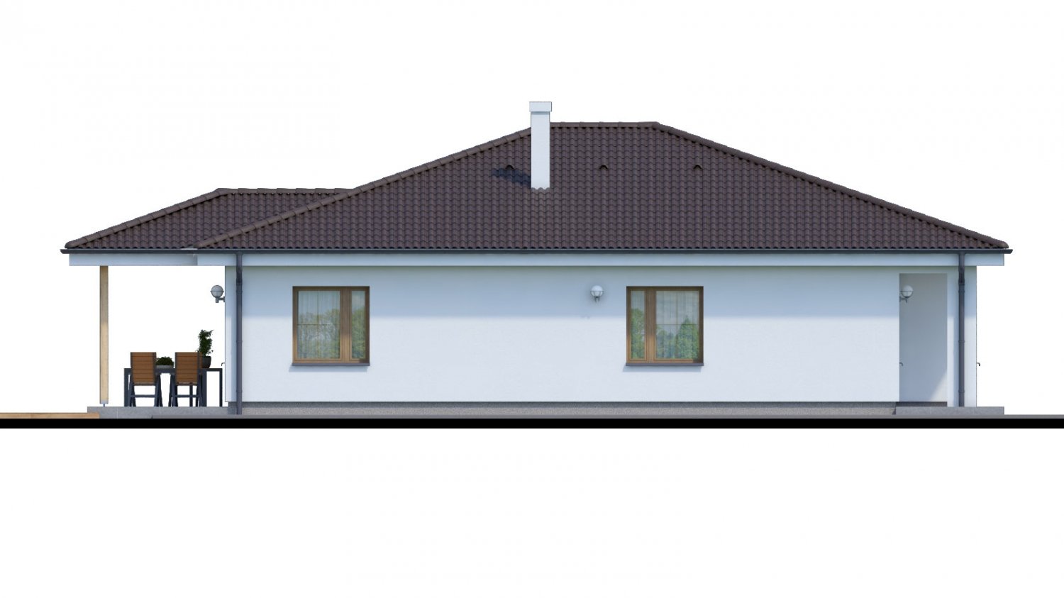 Zrkadlový pohľad 4. - Jednoduchý 5-pokojový rodinný dům s valbovou střechou. Zpracovaný i ve virtuální realitě 3d.