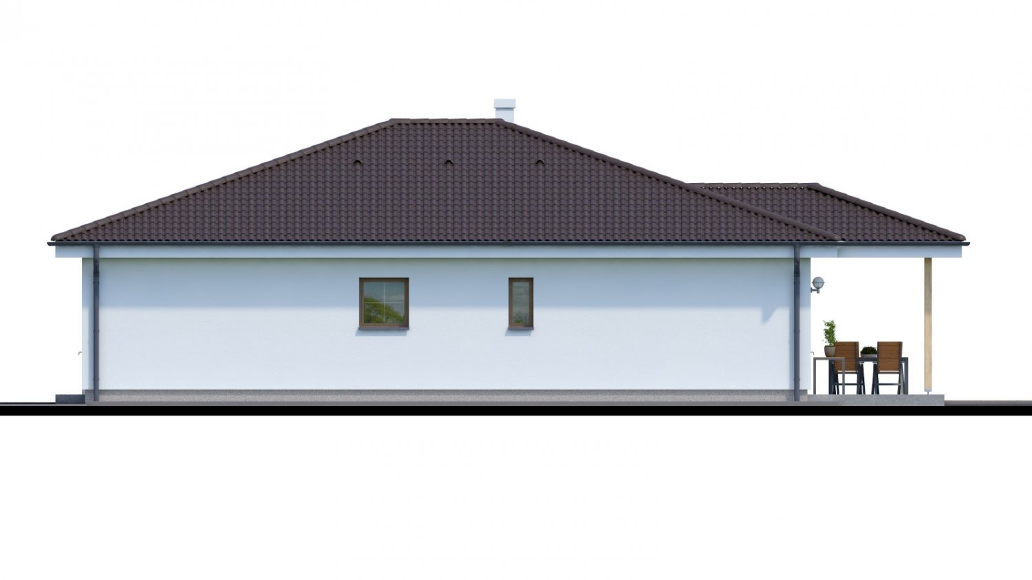 Pohľad 2. - Jednoduchý 5-pokojový rodinný dům s valbovou střechou. Zpracovaný i ve virtuální realitě 3d.