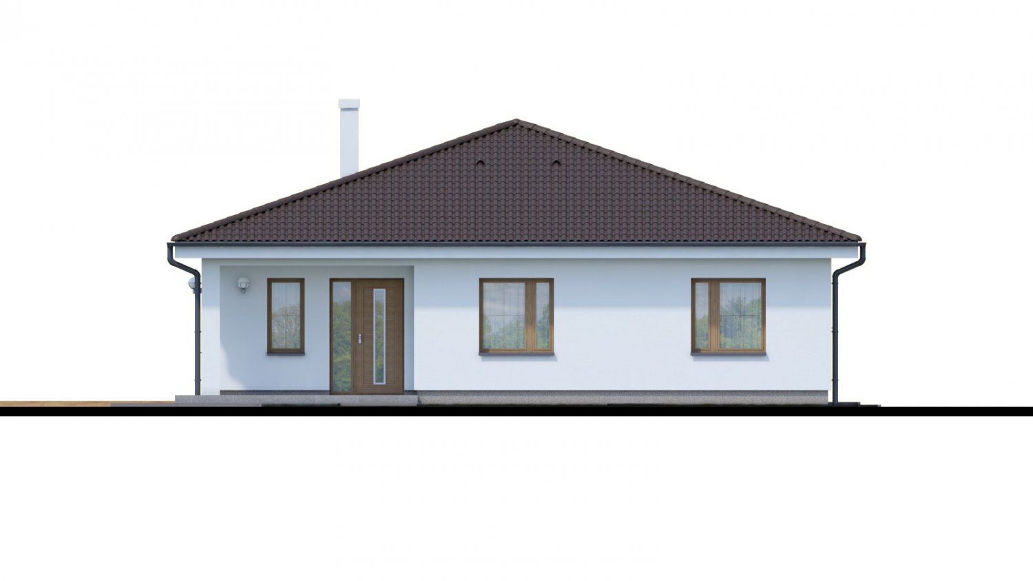 Zrkadlový pohľad 1. - Jednoduchý 5-pokojový rodinný dům s valbovou střechou. Zpracovaný i ve virtuální realitě 3d.