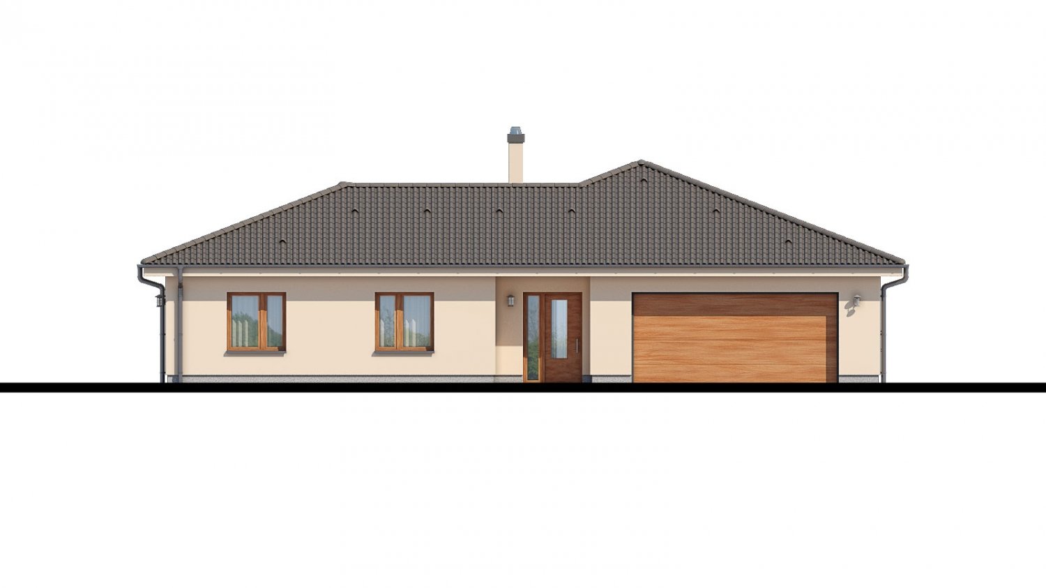 Pohľad 1. - Rodinný dům do tvaru L s terasou.