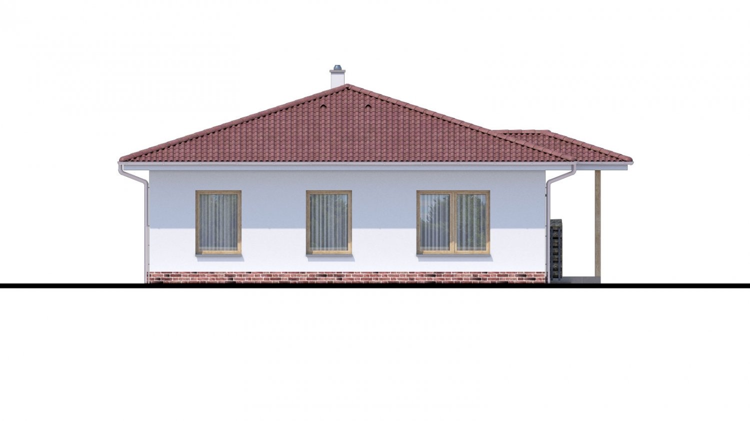 Zrkadlový pohľad 4. - Jednoduchý dům s valbovou střechou. Zpracovaný iv 3d realitě.