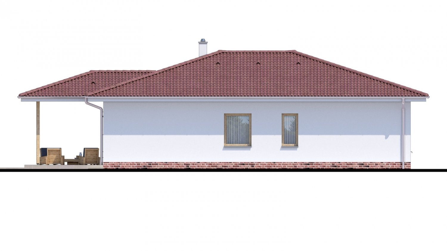 Pohľad 3. - Jednoduchý dům s valbovou střechou. Zpracovaný iv 3d realitě.