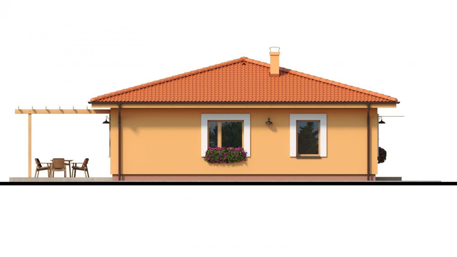 Zrkadlový pohľad 4. - Moderní zděný bungalov s valbovou střechou a oddělenou denní a noční částí, s možností zrealizovat plochou střechu.
