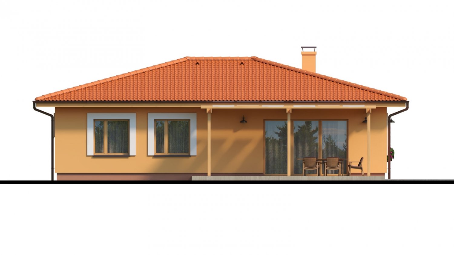 Zrkadlový pohľad 3. - Moderní zděný bungalov s valbovou střechou a oddělenou denní a noční částí, s možností zrealizovat plochou střechu.