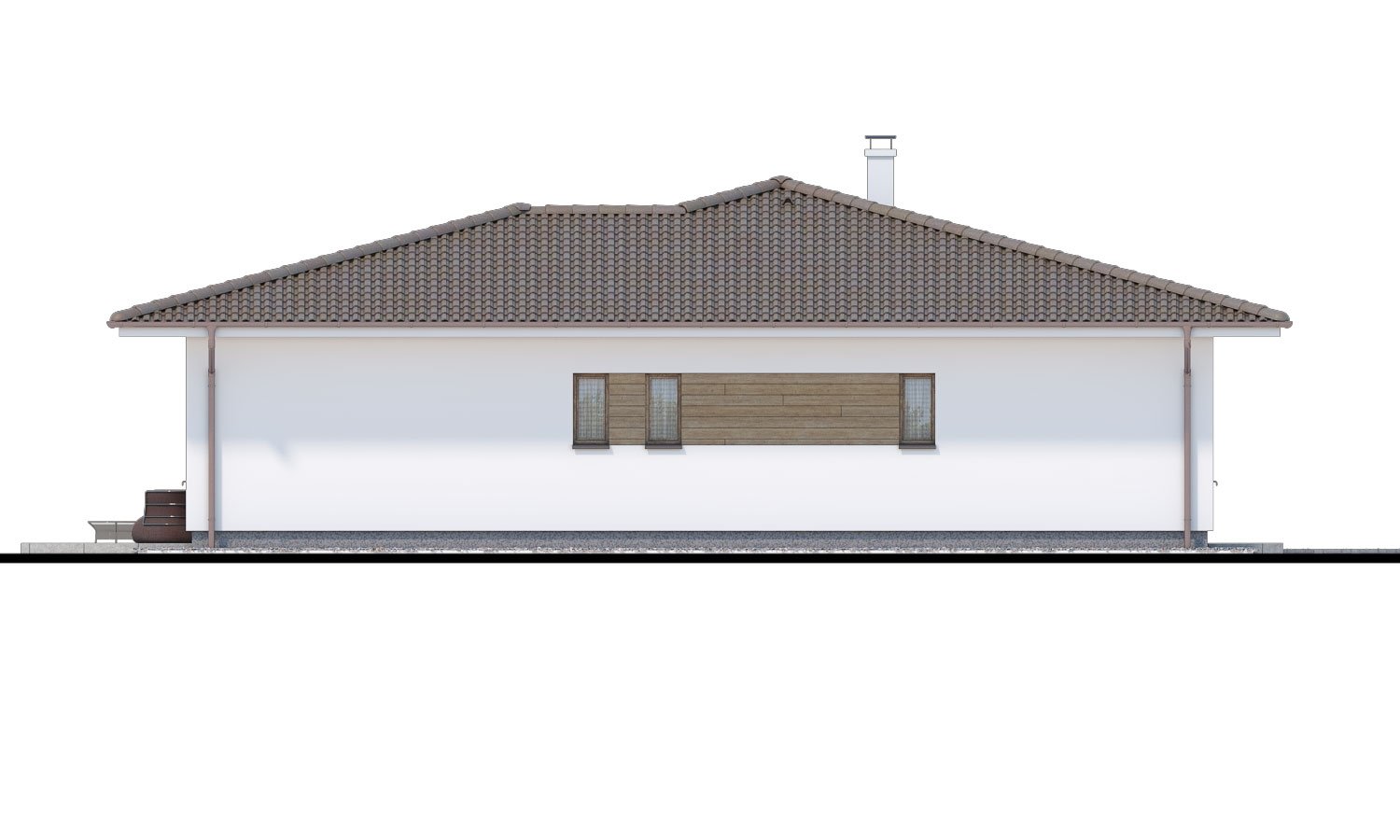 Zrkadlový pohľad 4. - Oblíbený zděný projekt domu do tvaru L s terasou a valbovou střechou.