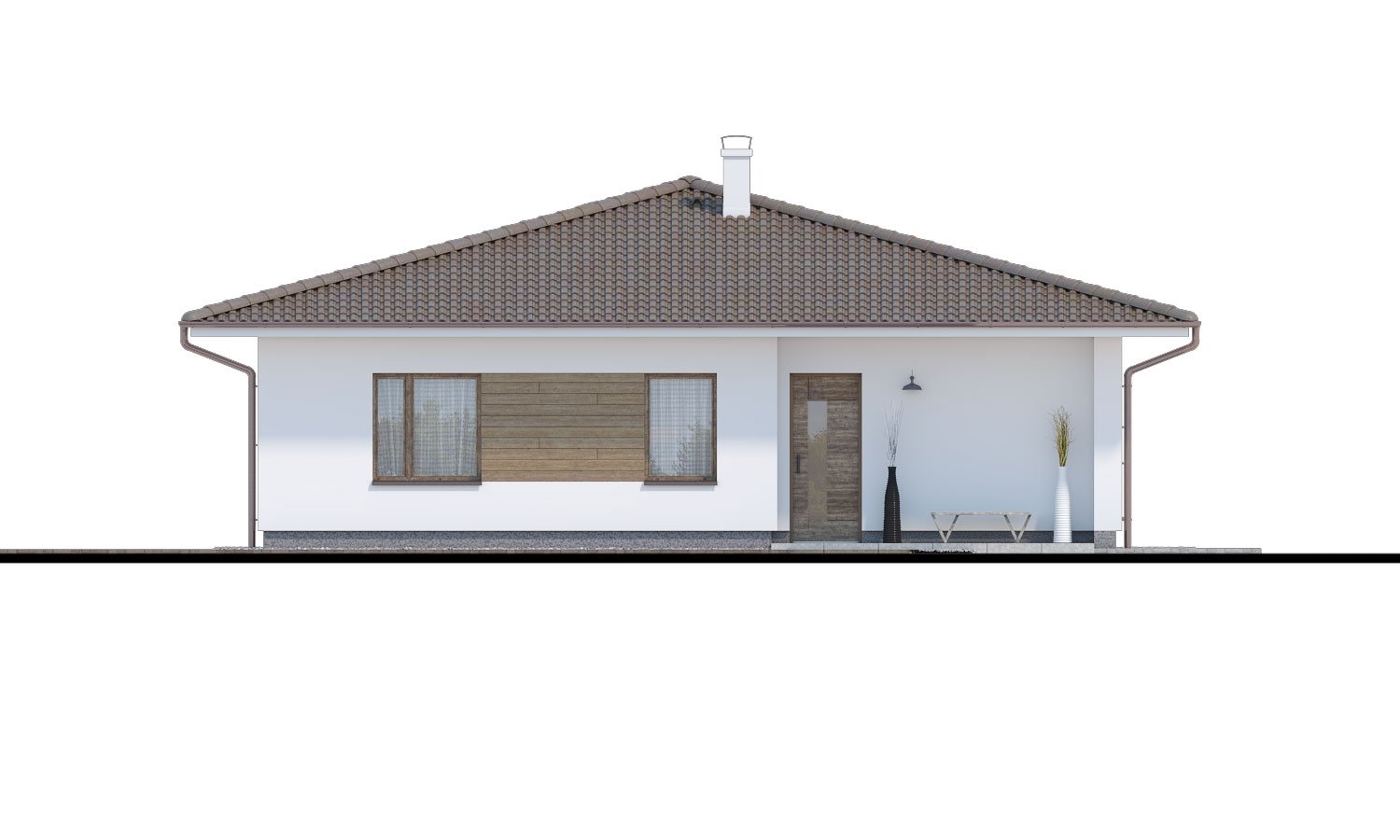 Zrkadlový pohľad 1. - Oblíbený zděný projekt domu do tvaru L s terasou a valbovou střechou.