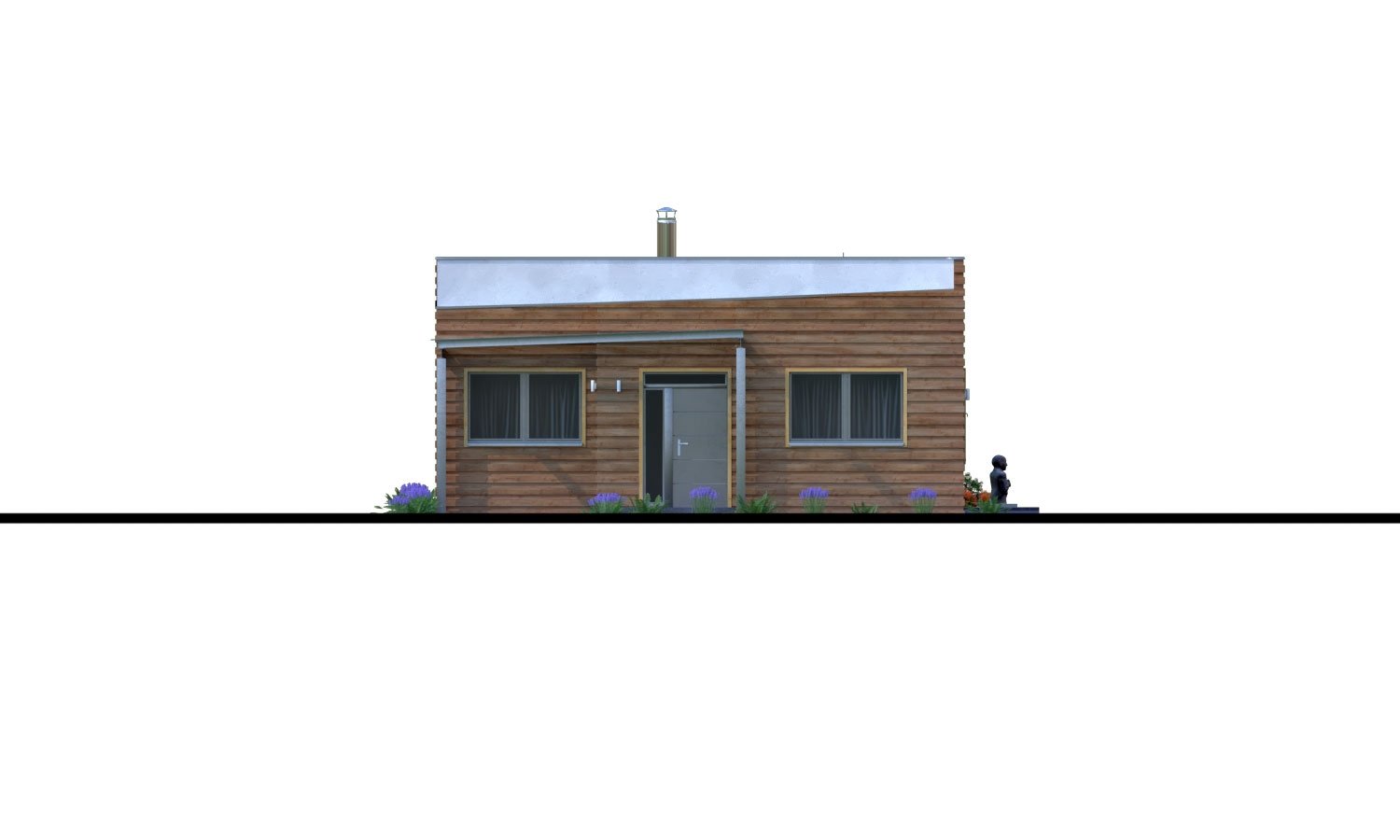Zrkadlový pohľad 1. - Moderní rodinný dům s přístřeškem pro auto a plochou střechou.