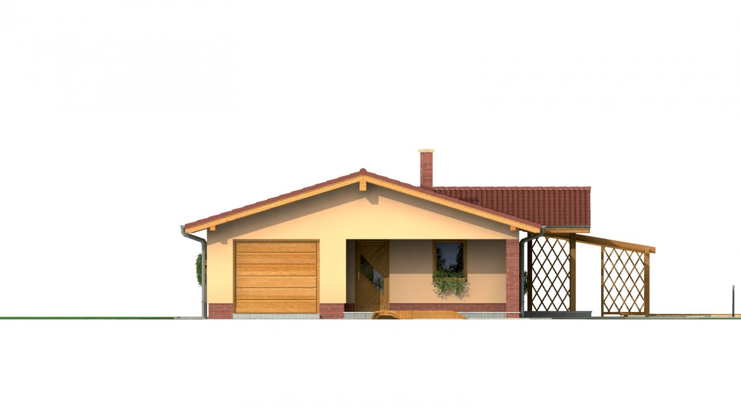 Pohľad 1. - Rodinný dům na úzký pozemek s garáží, překrytou terasou. Z garáže je možnost udělat pokoj.