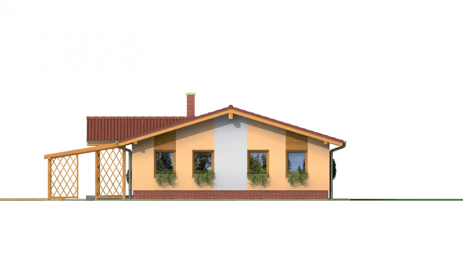 Pohľad 3. - Rodinný dům na úzký pozemek s garáží, překrytou terasou. Z garáže je možnost udělat pokoj.