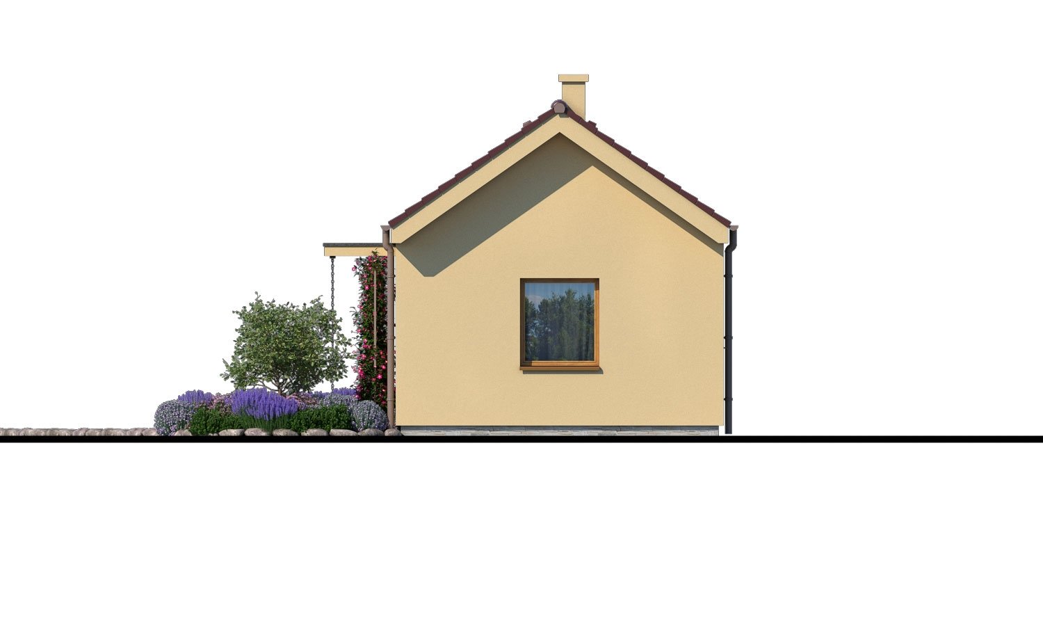 Zrkadlový pohľad 2. - Levný zděný dům na úzký pozemek, vhodný i na zahradní domek, nebo chatu. Možnost realizace s pultovou nebo valbovou střechou.
