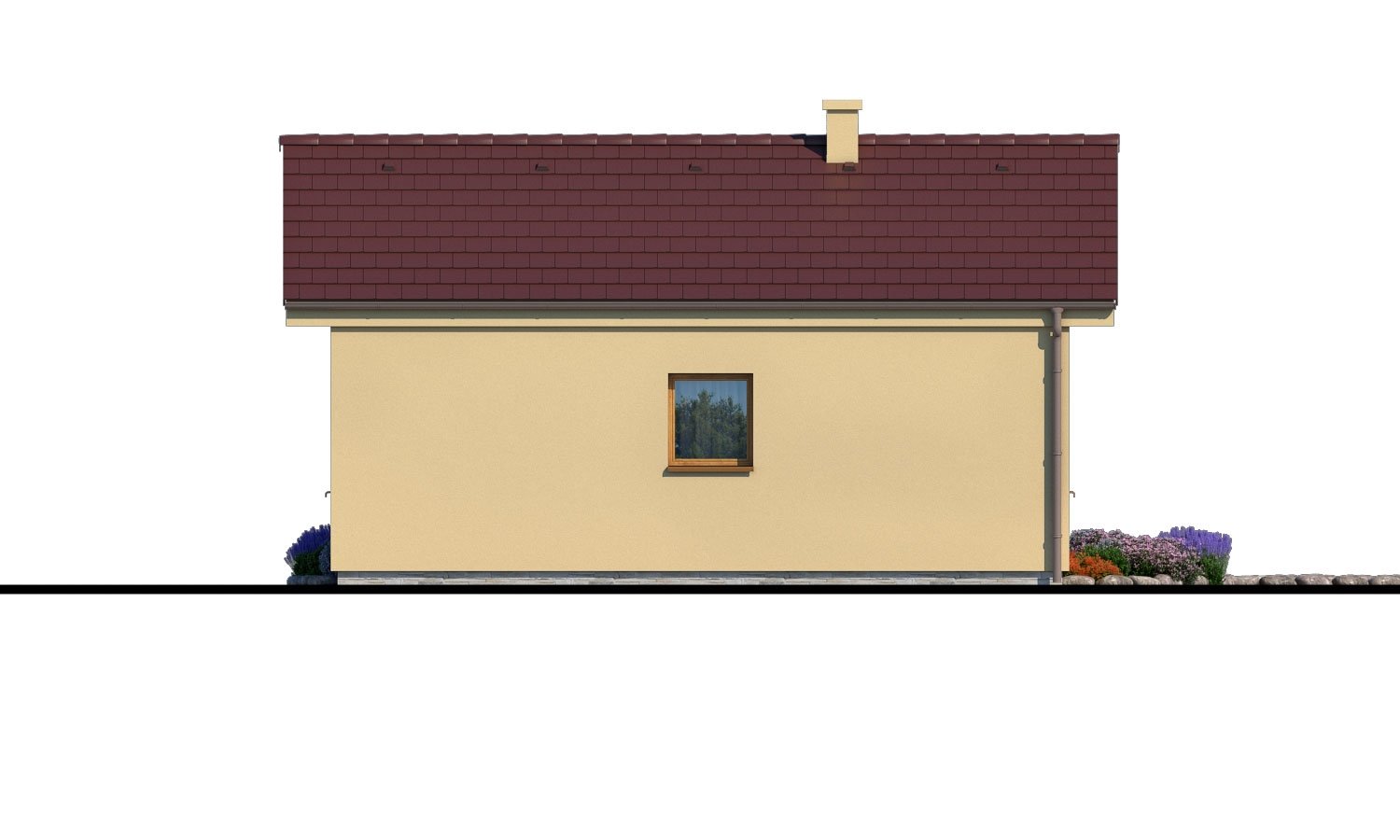 Zrkadlový pohľad 3. - Levný zděný dům na úzký pozemek, vhodný i na zahradní domek, nebo chatu. Možnost realizace s pultovou nebo valbovou střechou.
