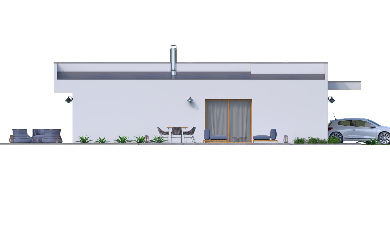 Zrkadlový pohľad 3. - Moderní 4-pokojový zděný rodinný dům s plochou střechou. Možnost realizace s valbovou nebo sedlovou střechou.