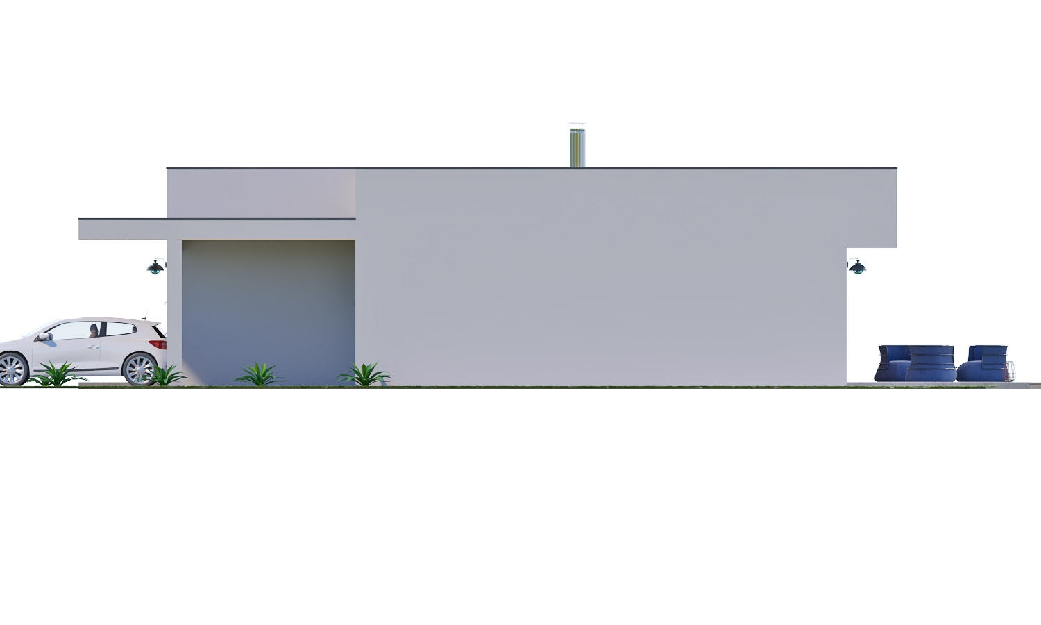 Zrkadlový pohľad 2. - Moderní 4-pokojový zděný rodinný dům s plochou střechou. Možnost realizace s valbovou nebo sedlovou střechou.