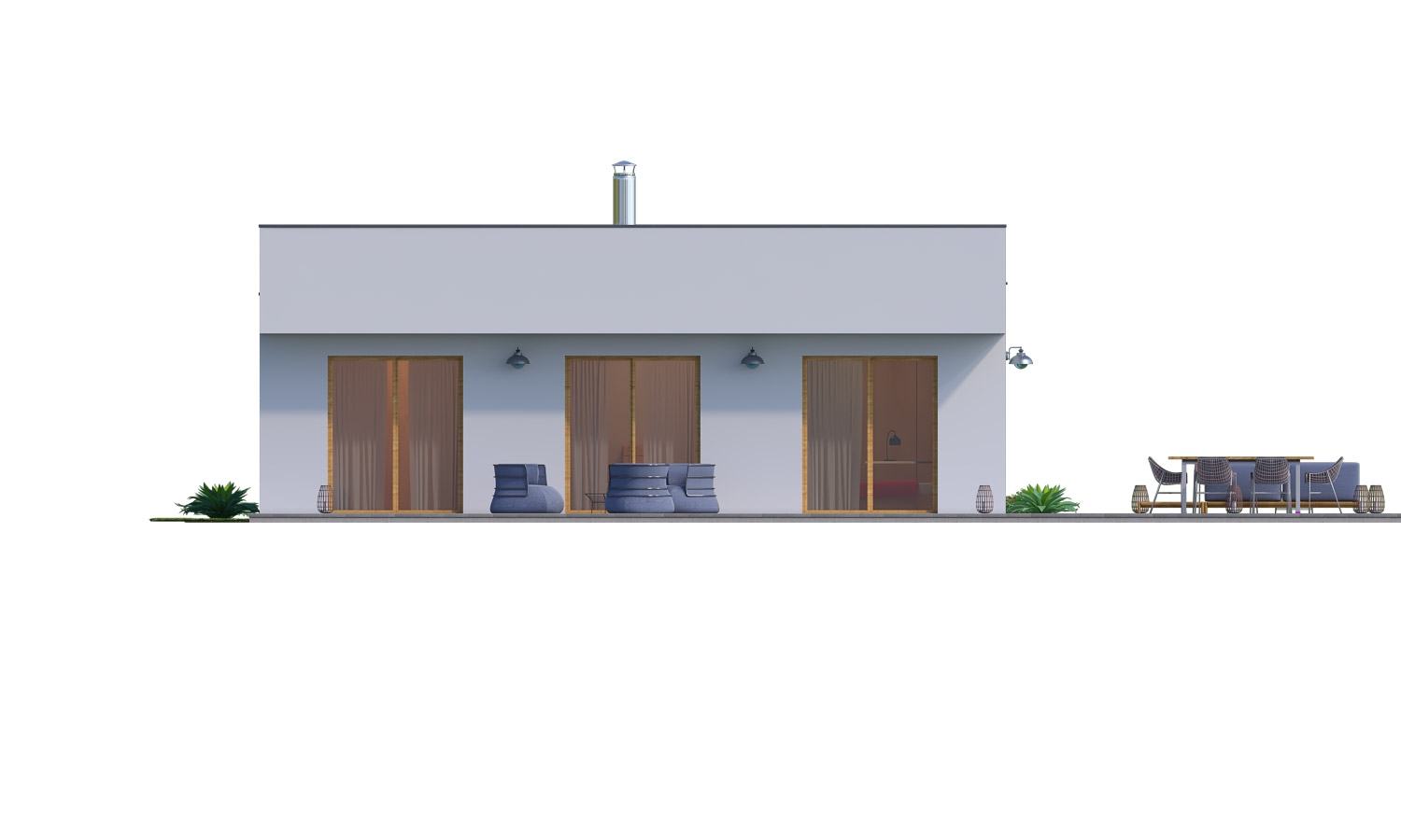 Zrkadlový pohľad 4. - Moderní 4-pokojový zděný rodinný dům s plochou střechou. Možnost realizace s valbovou nebo sedlovou střechou.