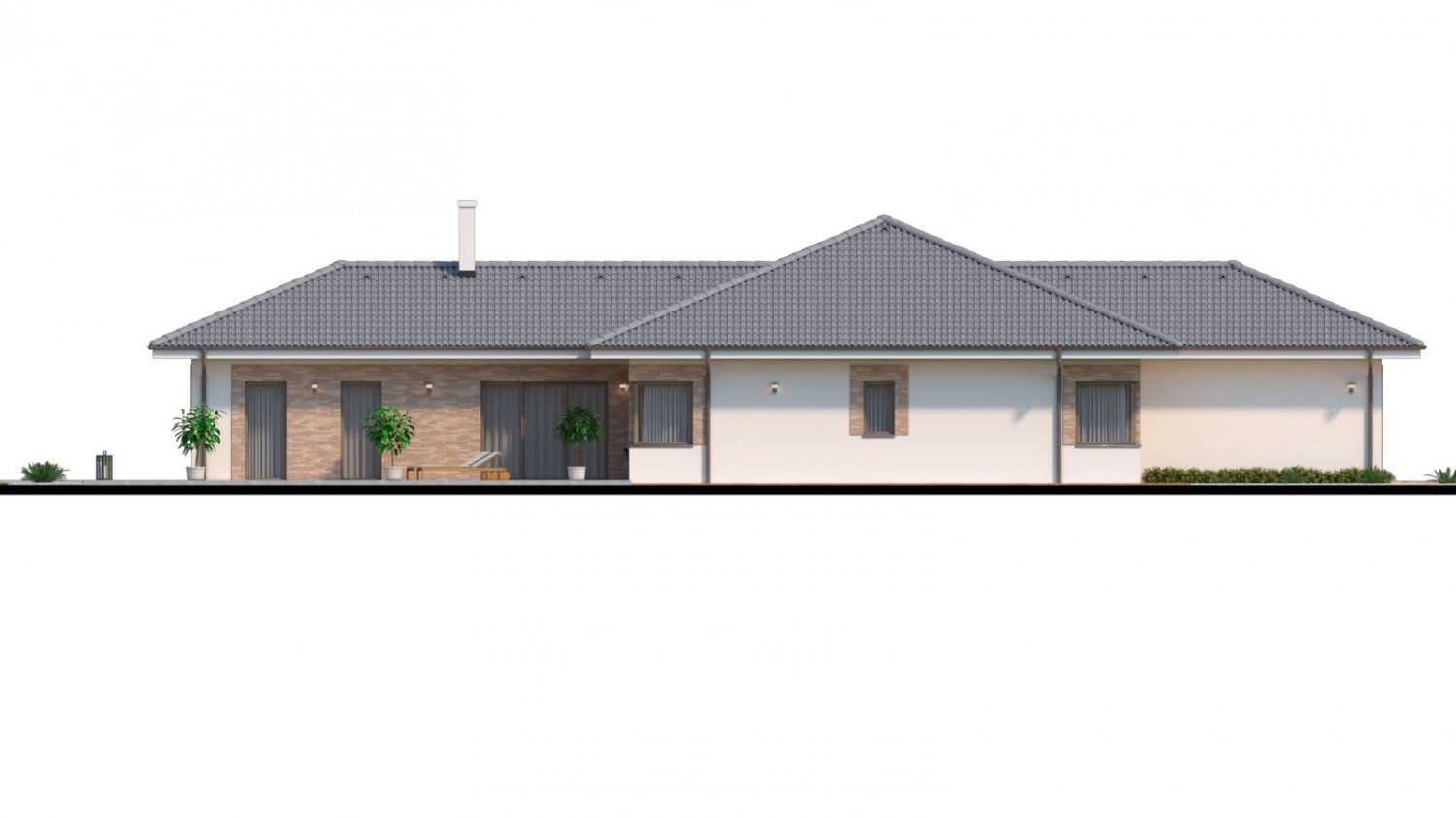 Zrkadlový pohľad 4. - Dům roku 2018 - projekt zděného domu do tvaru L s atriem, dvojgaráží a možností přistavět navíc 2 pokoje.