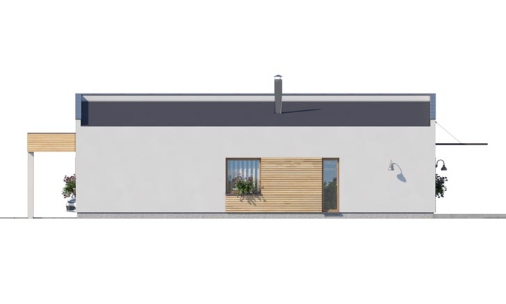Pohľad 2. - Moderní rodinný dům do L s pultovou střechou, vhodný i do řadové zástavby. Možnost realizace bez přístavby.