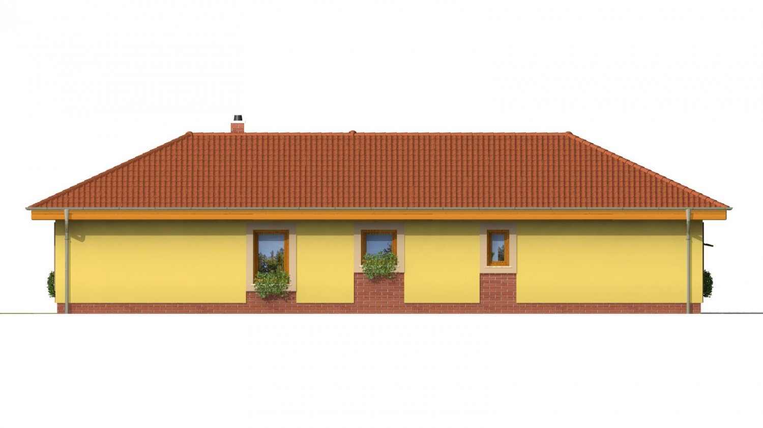 Pohľad 3. - Projekt domu na úzký a dlouhý pozemek s garáží.