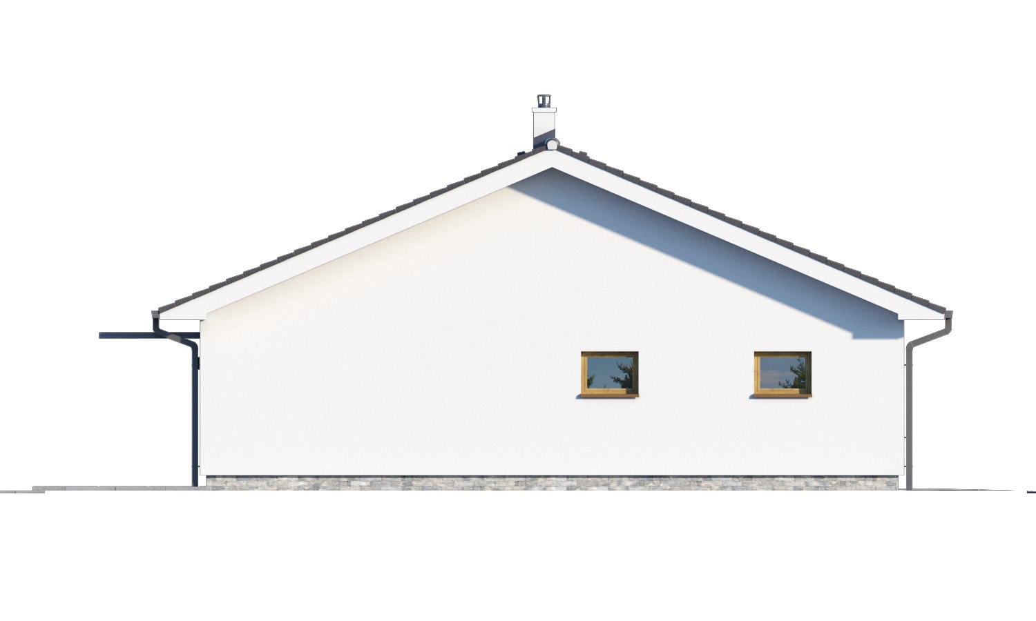 Zrkadlový pohľad 4. - Moderní bungalov s garáží ve tvaru U, sedlovou střechou a s pokoji orientovanými do zahrady.