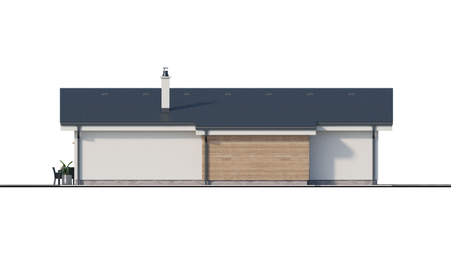 Zrkadlový pohľad 4. - projekt moderního bungalovu s garáží vhodného pro 4 až 6 člennou rodinu