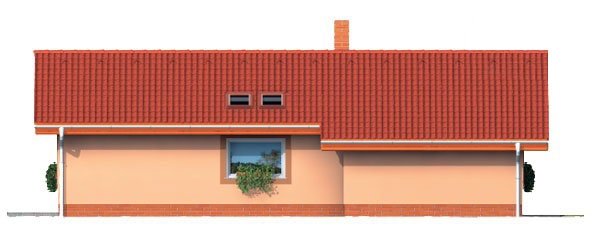 Pohľad 2. - Projekt malého domu na úzký pozemek se sedlovou střechou.
