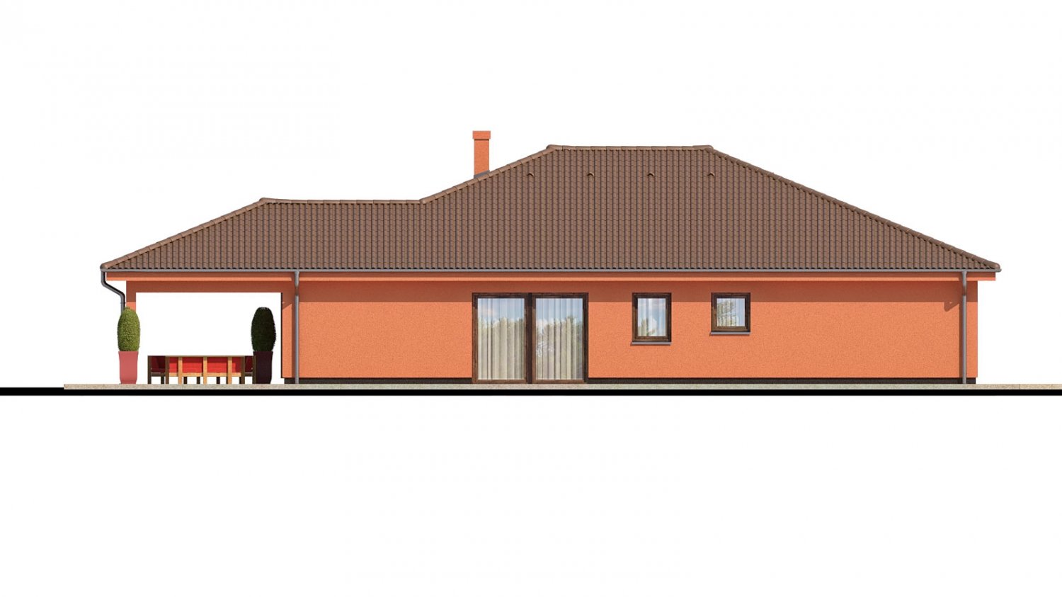 Pohľad 3. - Exkluzivní jednoduchý dům s dvojgaráží a krytou terasou.