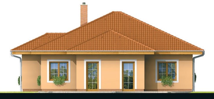 Pohľad 3. - Projekt domu s jednogaráž a valbovou střechou. Možnost realizace domu bez garáže.