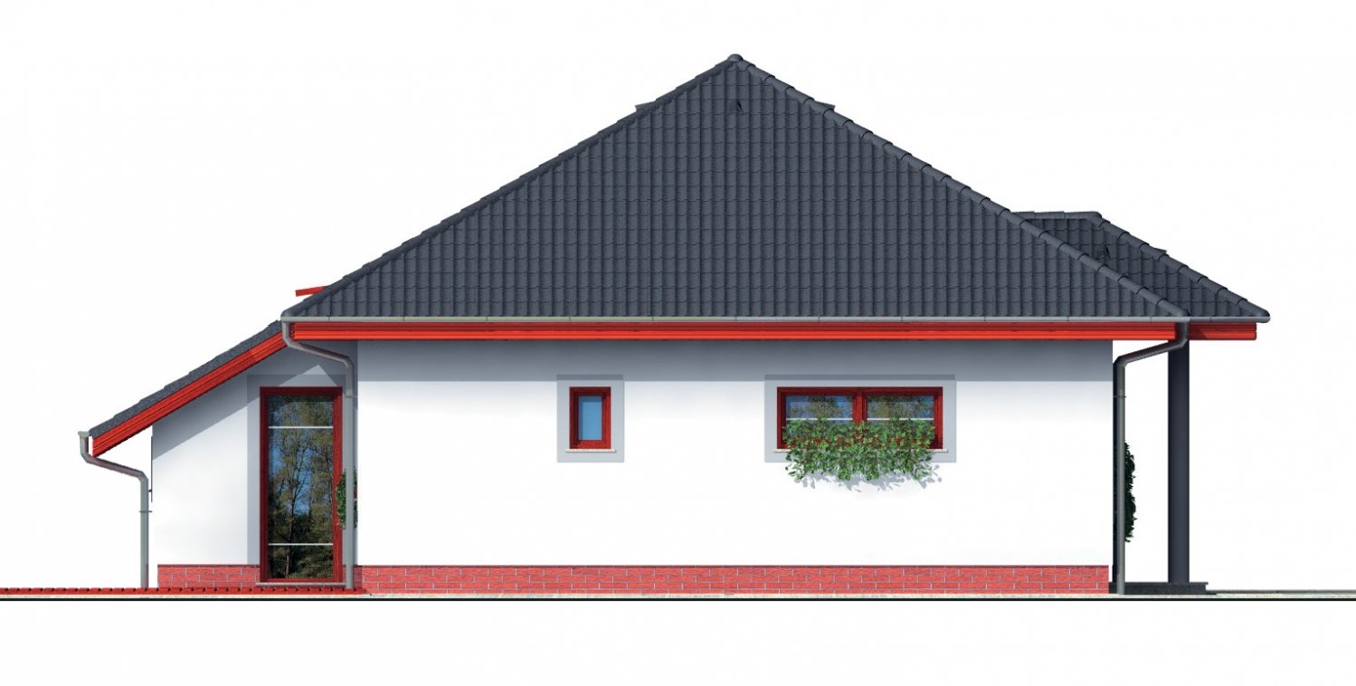 Pohľad 2. - Projekt rodinného domu s podkrovím a velkoprostorové obytnou částí se střešními okny.