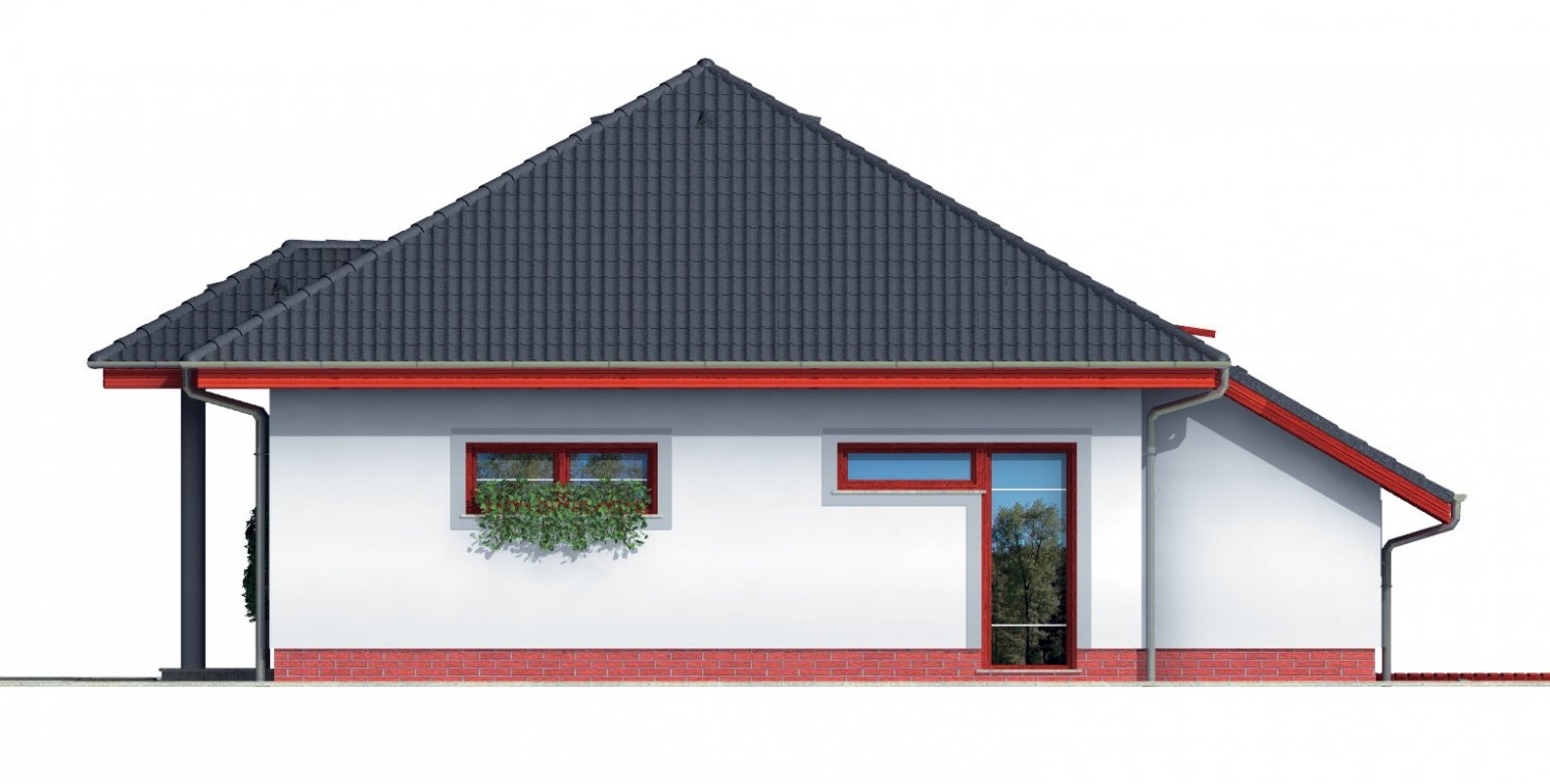 Pohľad 4. - Projekt rodinného domu s podkrovím a velkoprostorové obytnou částí se střešními okny.