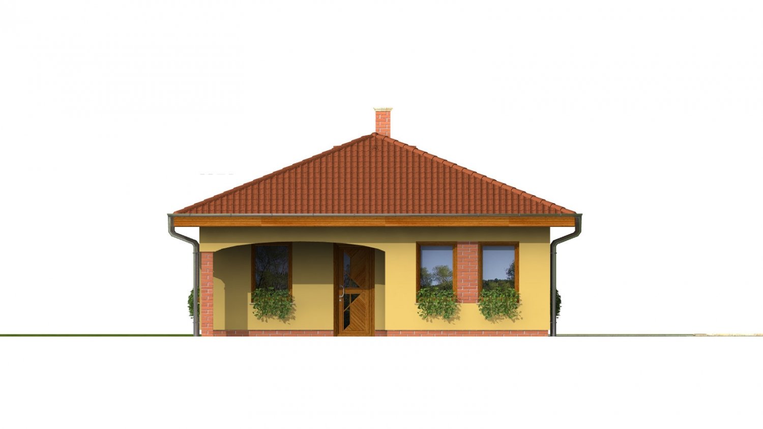 Zrkadlový pohľad 1. - Projekt domu na úzký pozemek s valbovou střechou a terasou.