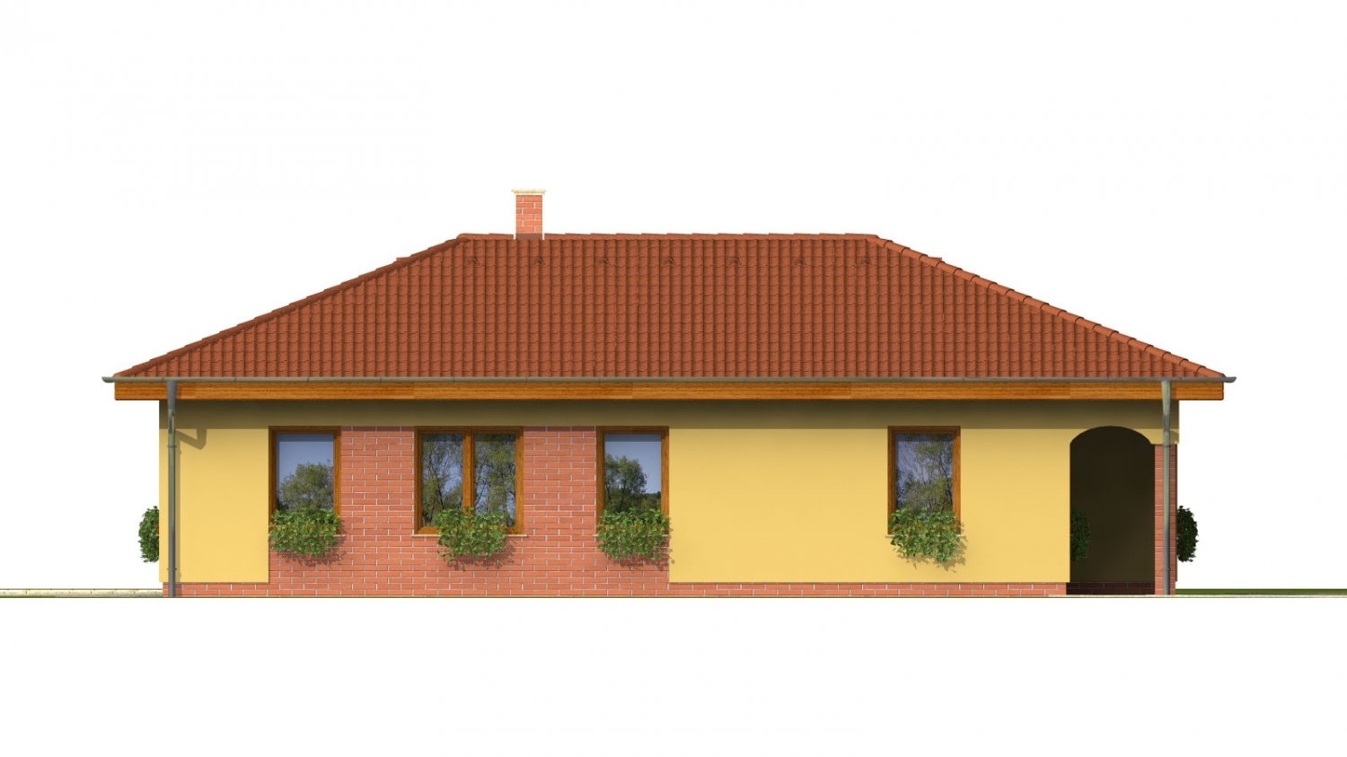 Zrkadlový pohľad 2. - Projekt domu na úzký pozemek s valbovou střechou a terasou.