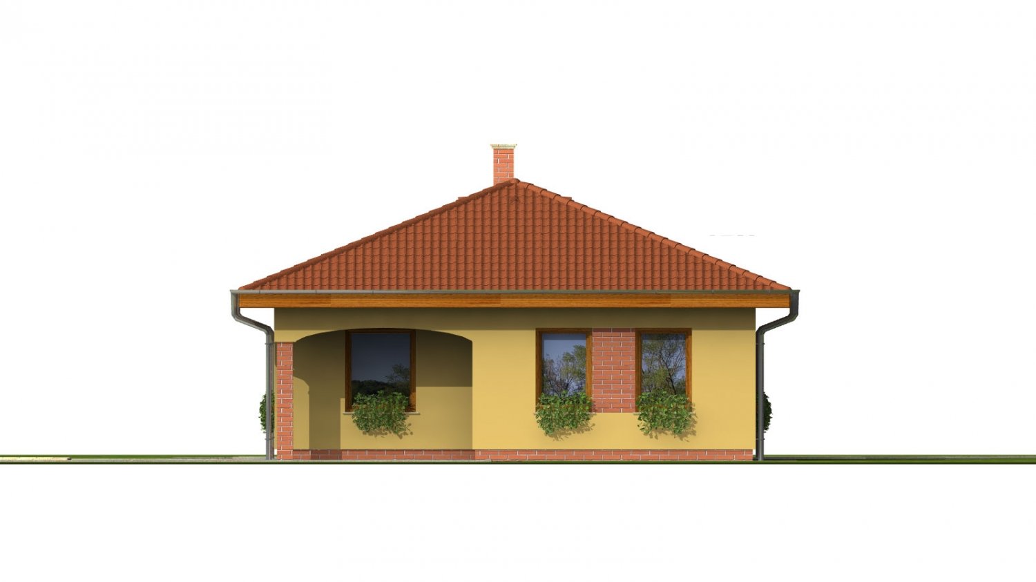 Zrkadlový pohľad 3. - Projekt domu na úzký pozemek s valbovou střechou a terasou.
