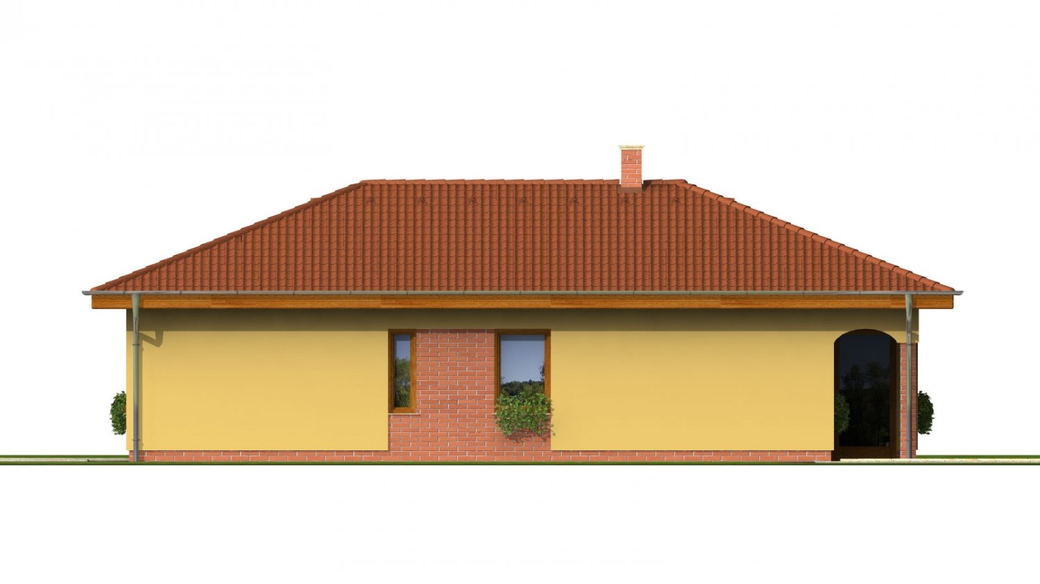 Zrkadlový pohľad 4. - Projekt domu na úzký pozemek s valbovou střechou a terasou.