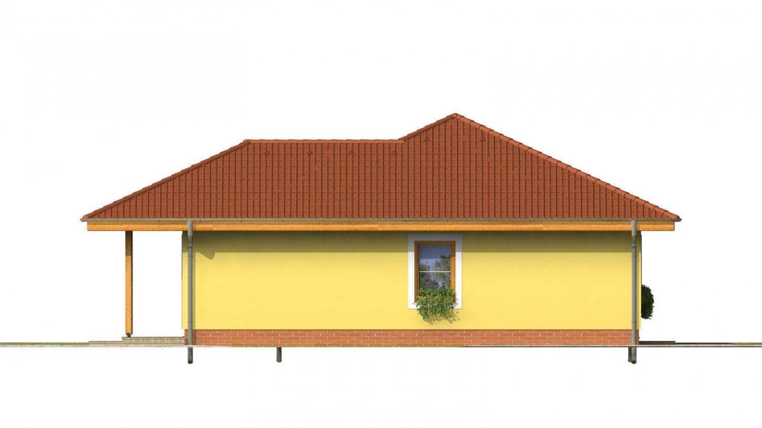 Pohľad 4. - Oblíbený projekt domu do L s terasou a valbovou střechou.