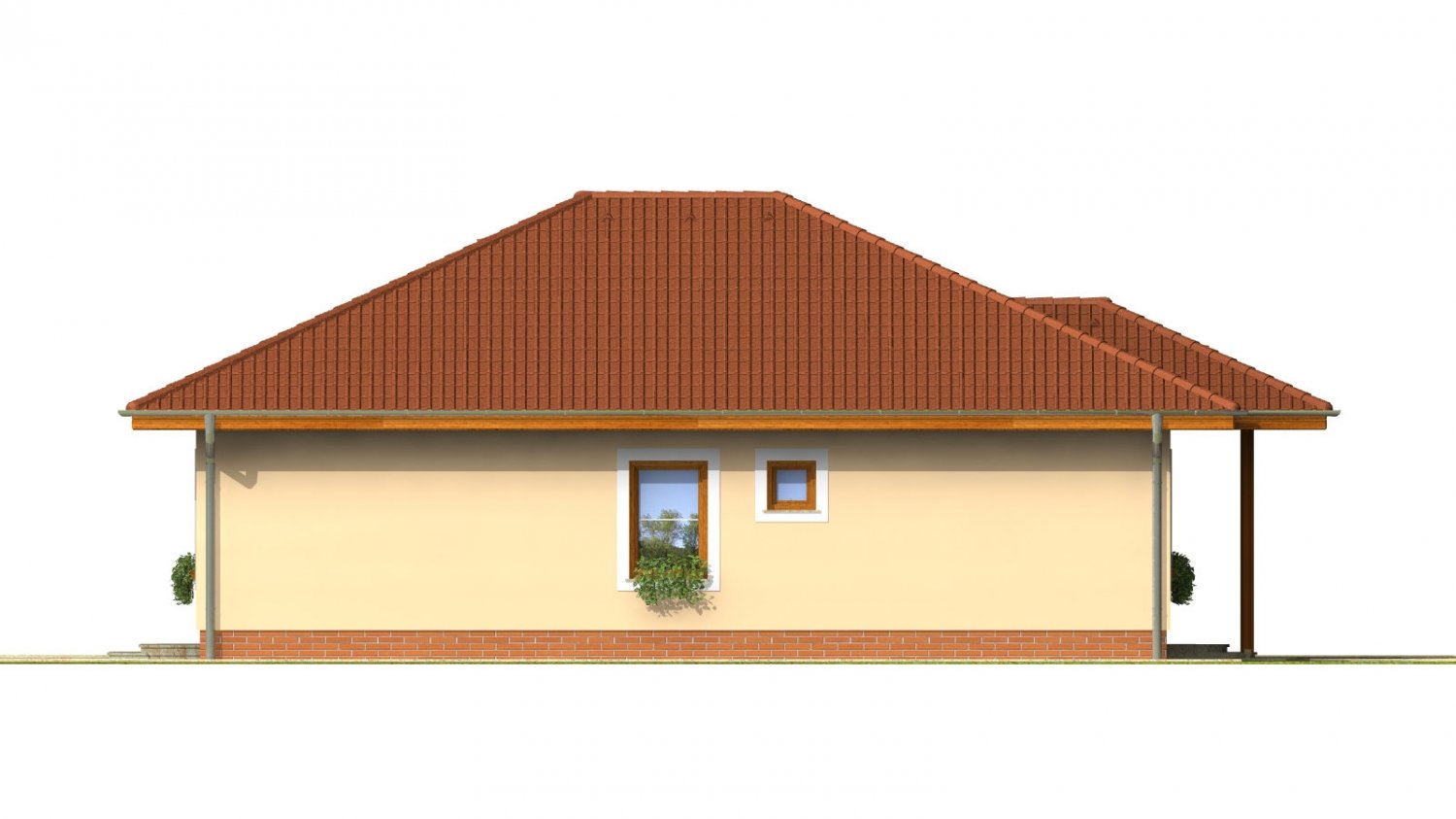 Pohľad 2. - Projekt rodinného domu do tvaru L s terasou a technickou místností.