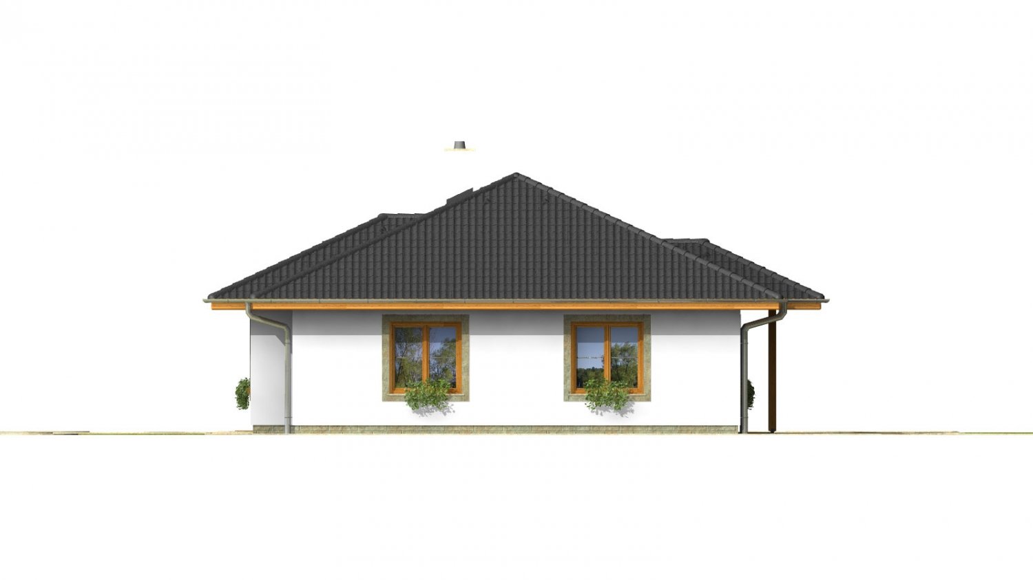 Zrkadlový pohľad 4. - Klasický projekt přízemního rodinného domu s valbovými střechami, vhodný i na užší pozemek.