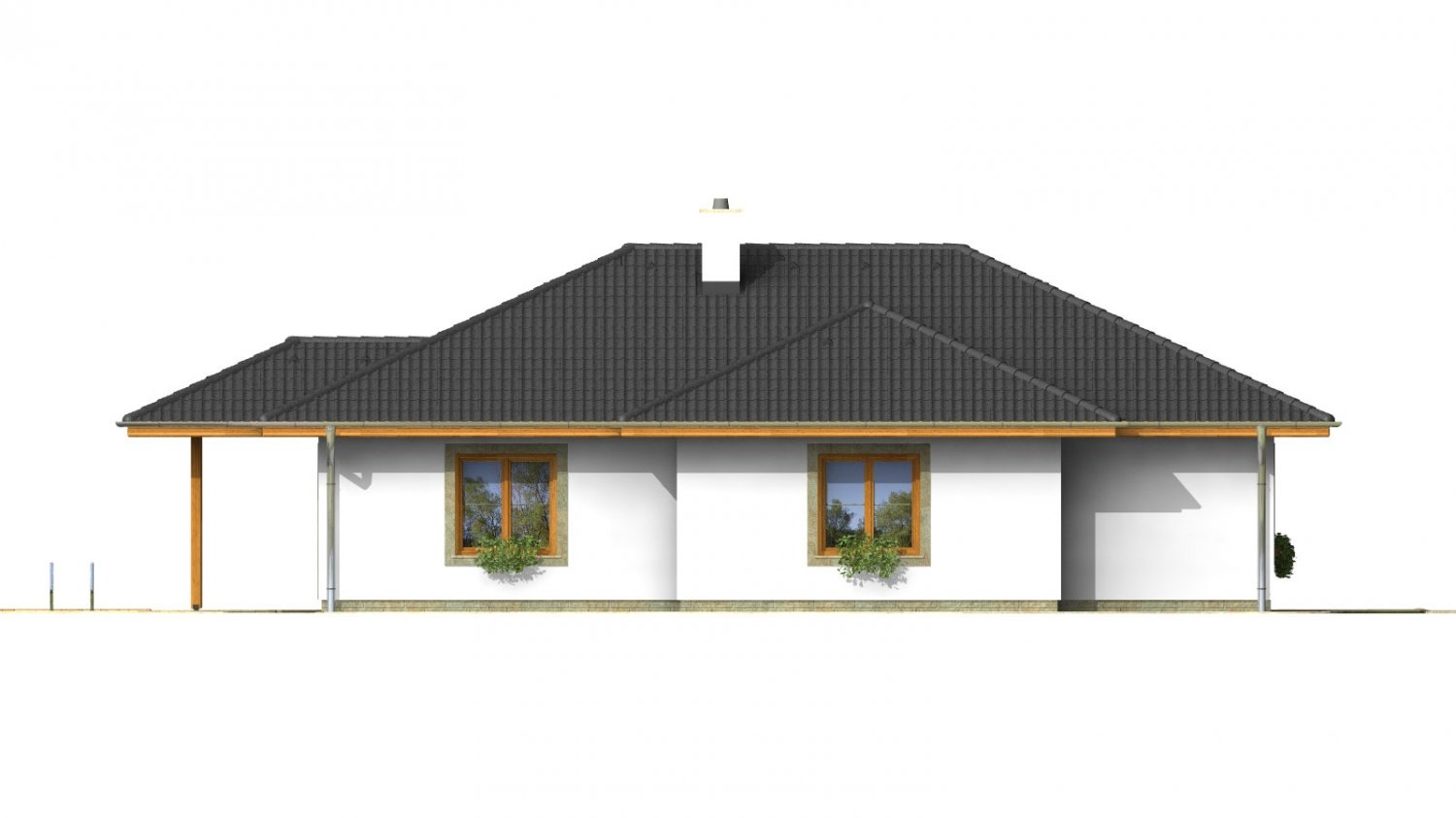 Zrkadlový pohľad 3. - Klasický projekt přízemního rodinného domu s valbovými střechami, vhodný i na užší pozemek.