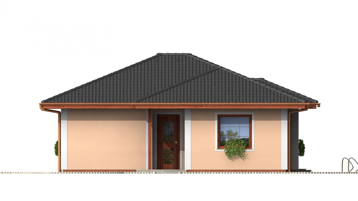 Pohľad 1. - Menší projekt domu s valbovou střechou.